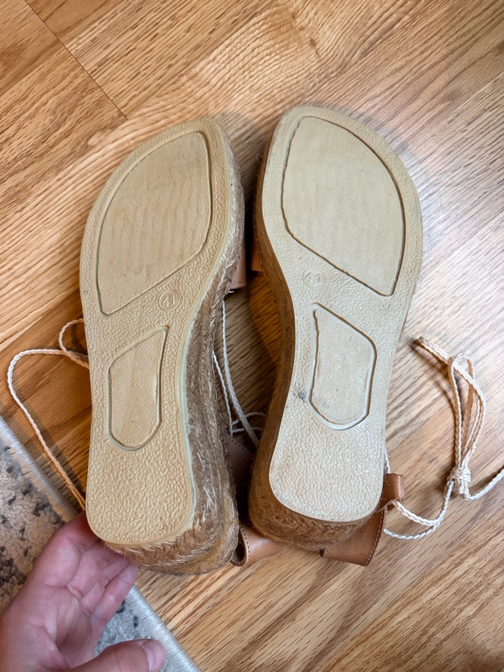Eric Michael Leather Espadrille Wedge Sandals Brown Strappy 41 US 9.5-10 - Picture 3 of 16